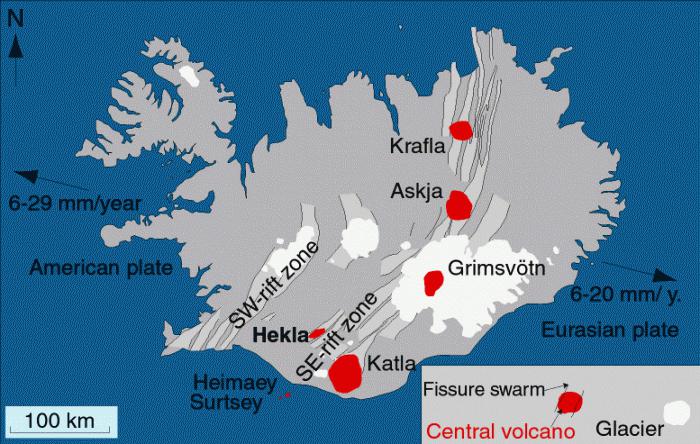 Sopka Hekla na mapě