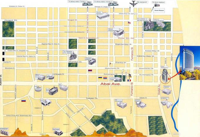 mapa Almaty s památkami