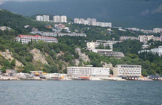 Krym, Gaspra: pláž "Pine Grove", obecní pláž, pláž sanatoria "Yasnaya Polyana"